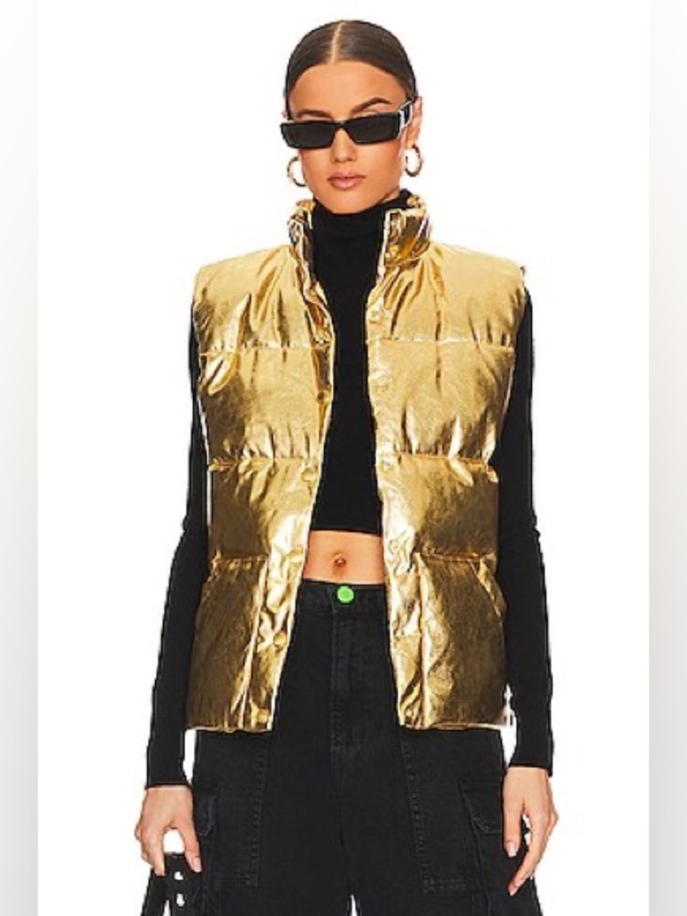 Simon Miller Azur Star Gold Metallic Vegan Leather Puffer Vest S $495